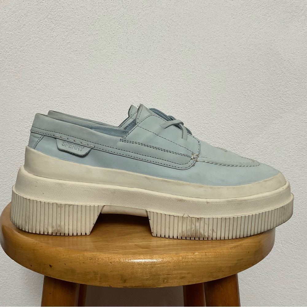 Sperry Highland Platform Baby Blue Boat Shoe Lace Loafers Size 9M Preppy Trendy